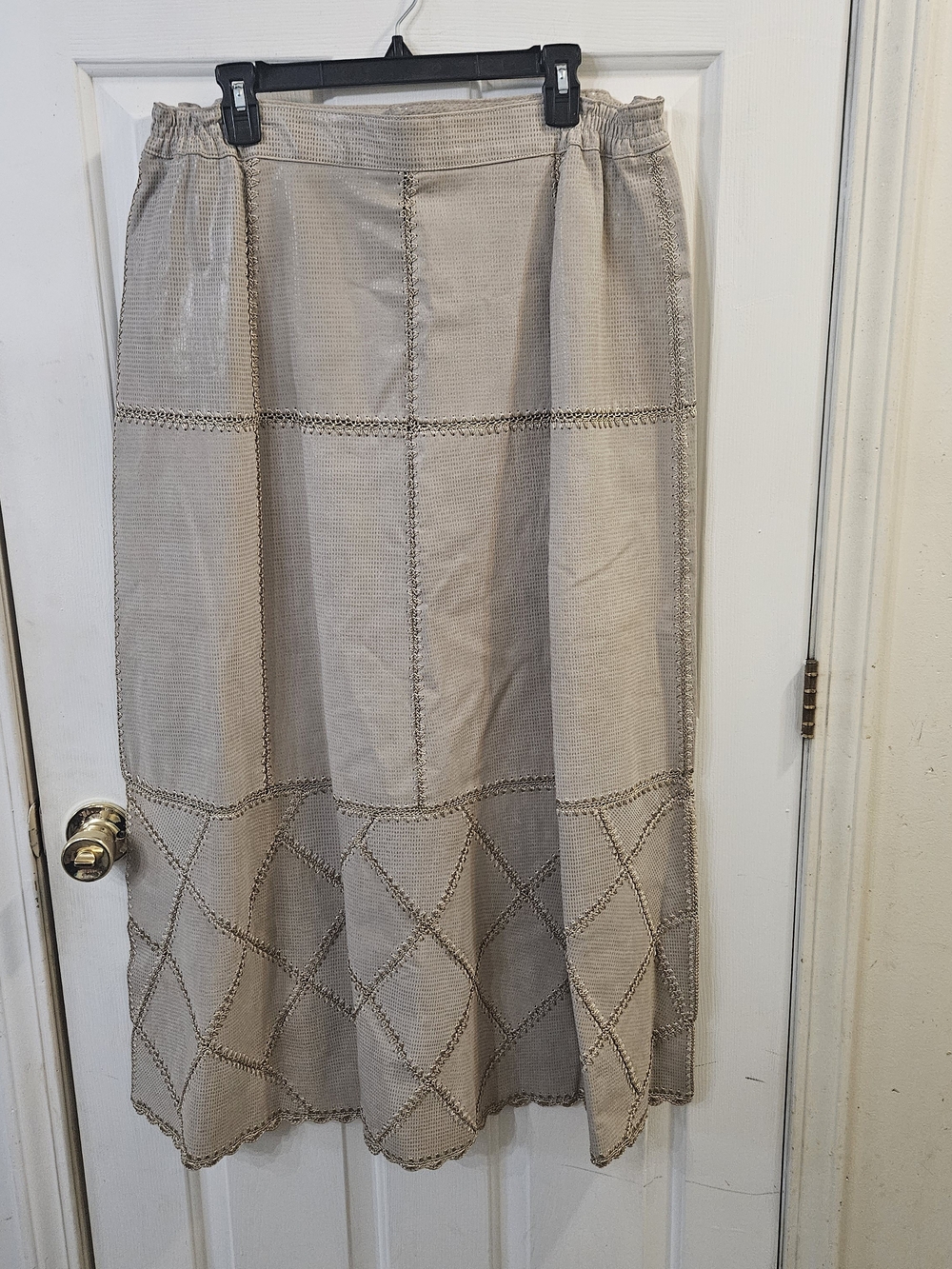 Vintage 90s Y2K SMH Womens 18  Leather Maxi Skirt Crochet Detail Boho Festival